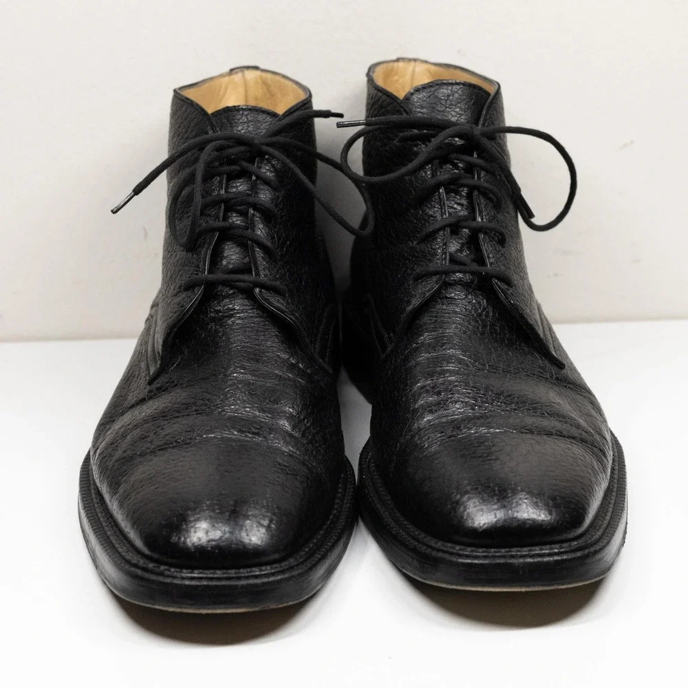 GRAVATTI Peccary Leather Lace Up Chukka Boots Italian Black 15950 Mens Sz 10.5